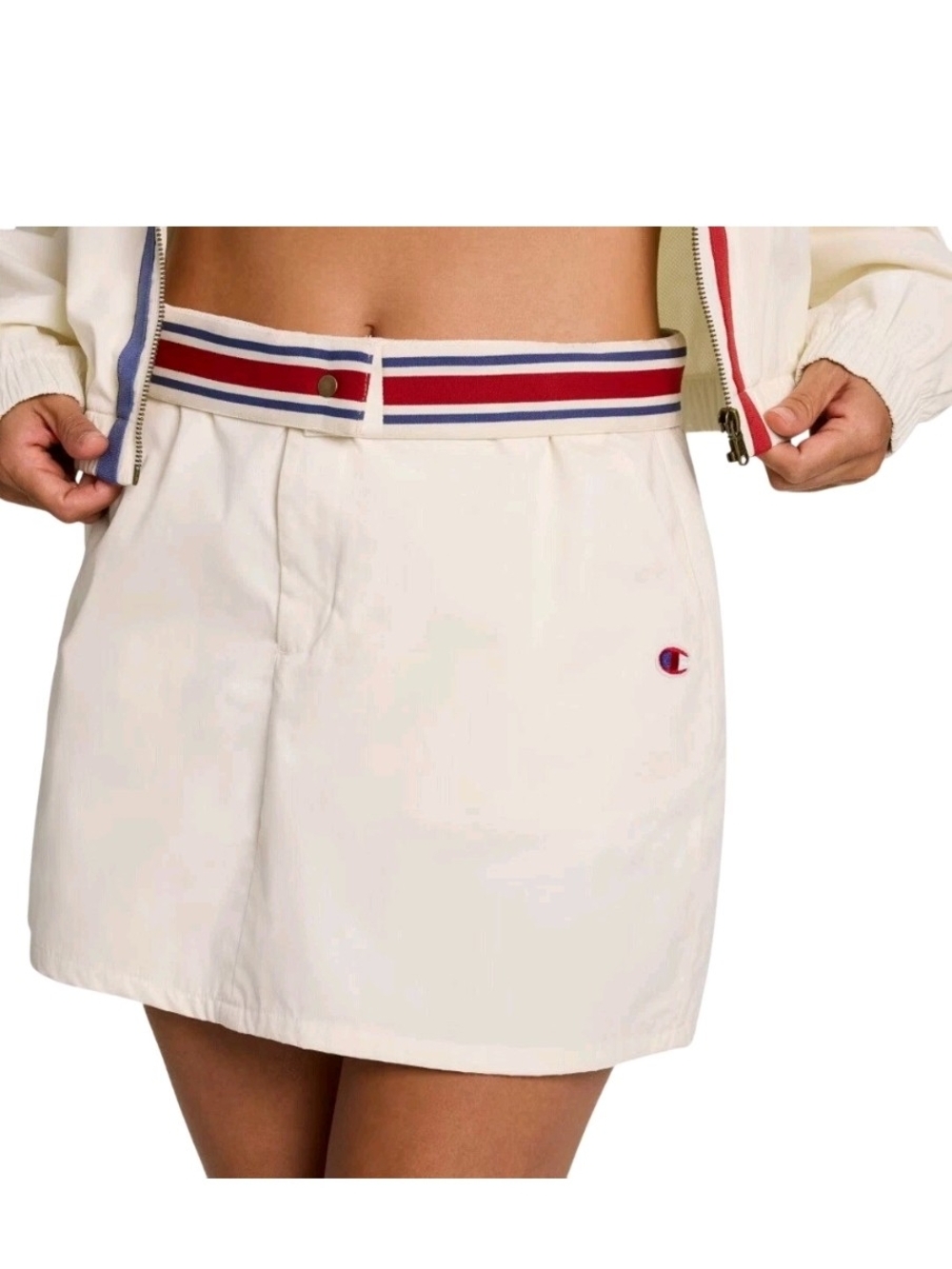 New Champion Women's Cream Athletic Skirt with Red & Blue Trim